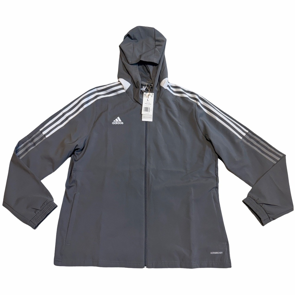 Adidas Tiro 21 Women's Hooded Soccer Windbreaker Track Jacket Gray L NWT - Picture 1 of 6